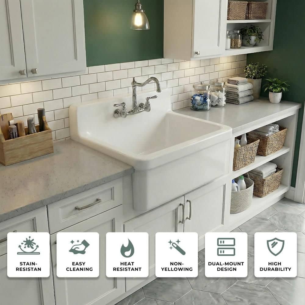 Vomlor 24 in. D x 20 in. W 10 gal. Wall Mount Laundry/Utility Sink in White without Faucet (2)