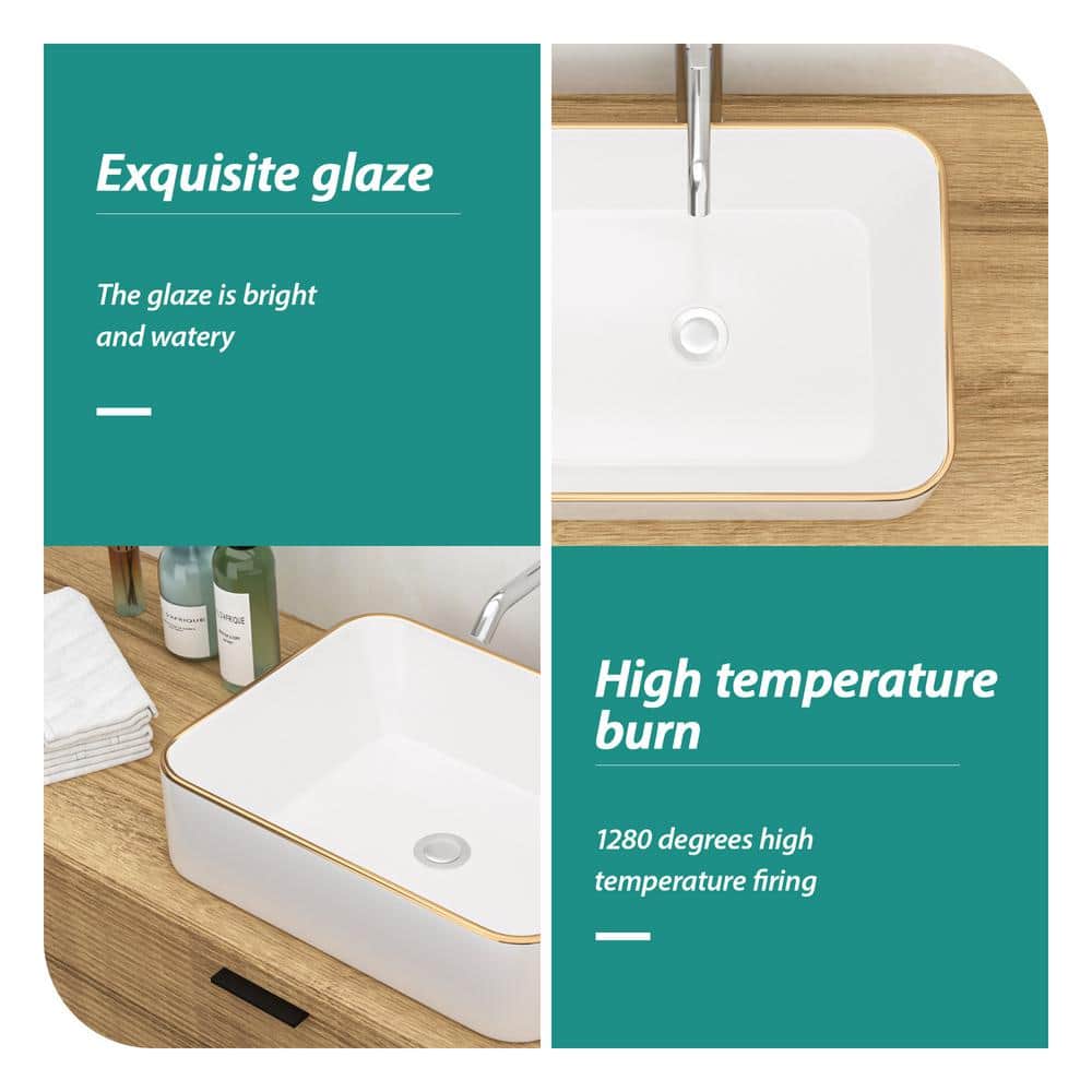 Tahanbath White Ceramic Rectangular Vessel Bathroom Sink 16 in. x 12 in. (3)