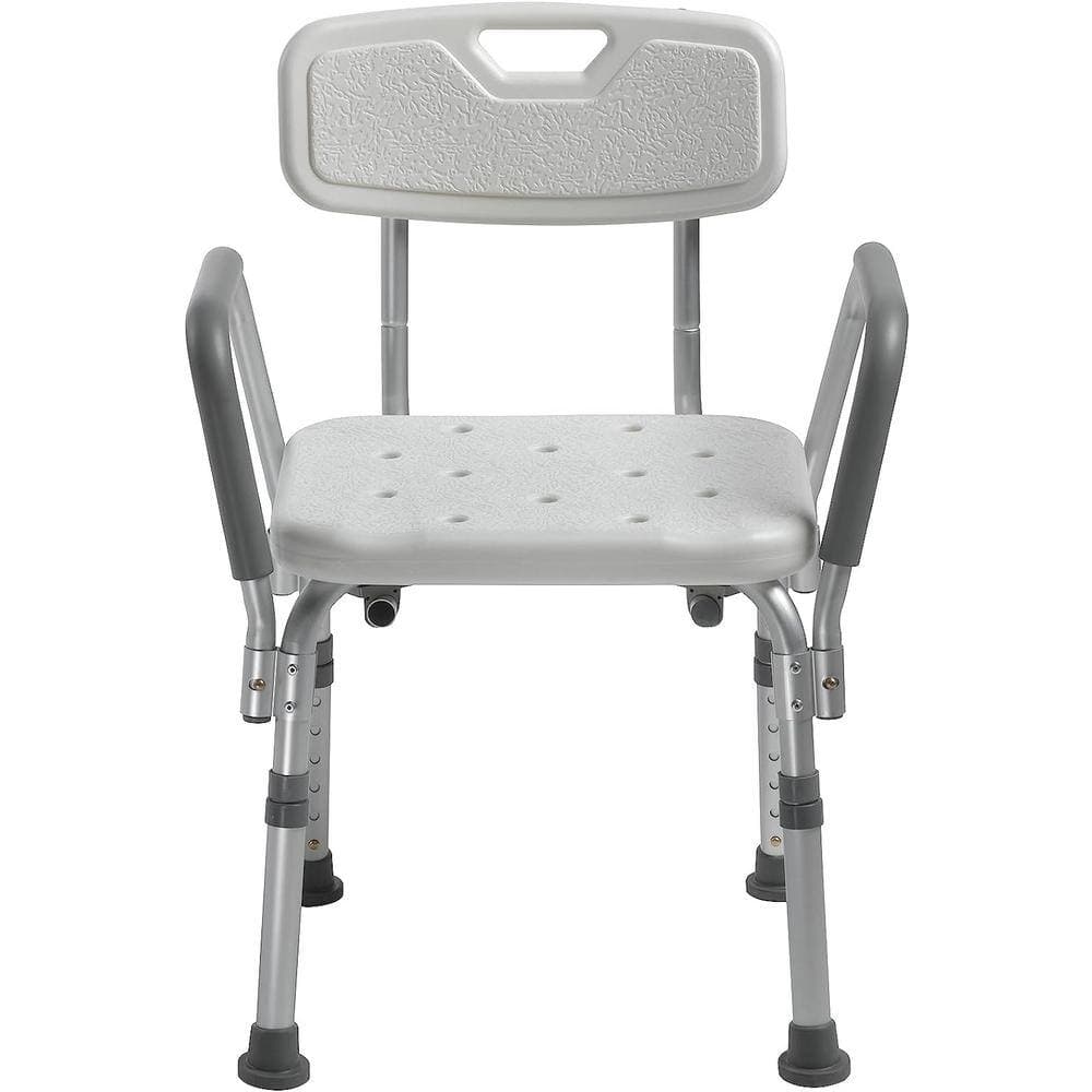 Adrinfly 17.75 in. W Adjustable Nonslip Feet Aluminum with Back and Padded Arms Shower Seat in White (2)
