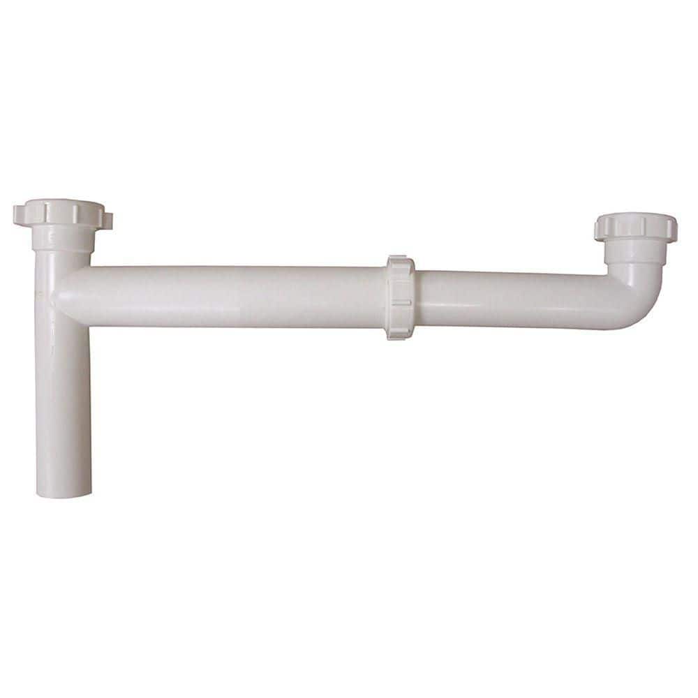 JONES STEPHENS 1-1/2 in. x 16 in. White Plastic Slip Joint End Outlet Waste with Adjustable Arm