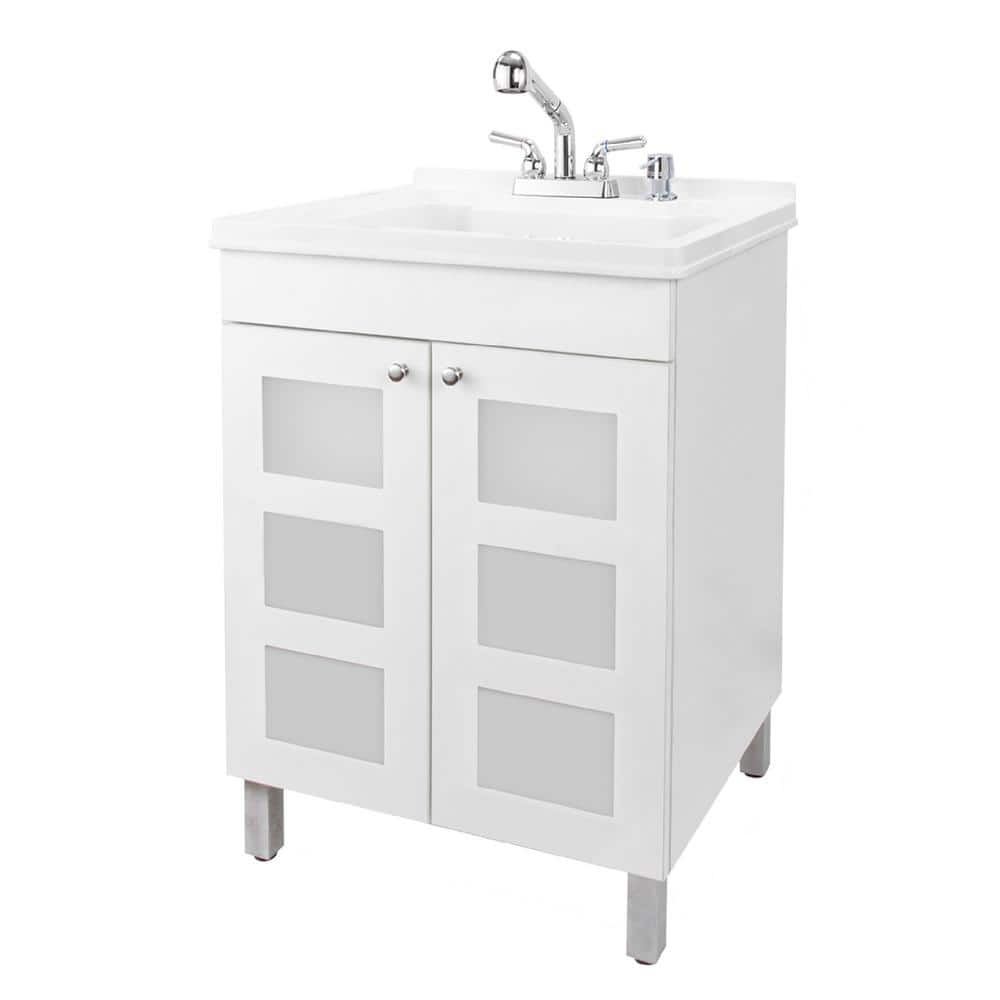 TEHILA 18 Gallons 21.75 in. x 25 in. Thermoplastic Drop-in Laundry Sink with Chrome Faucet, White Cabinet, Soap Dispenser