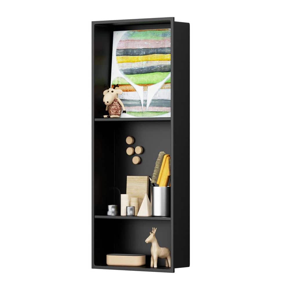 HOMEMYSTIQUE 13 in. W x 31 in. H x 4 in. D Stainless Steel Shower Niche in Matte Black (1)