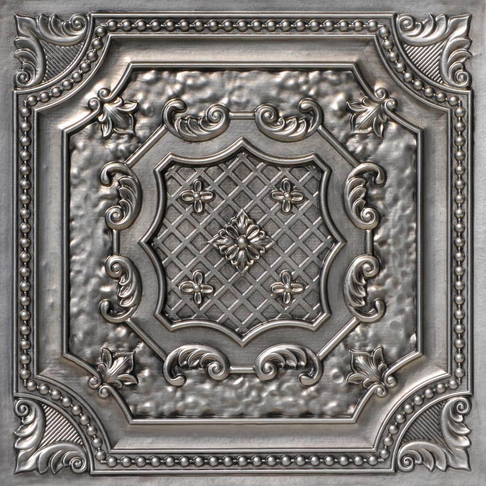 FROM PLAIN TO BEAUTIFUL IN HOURS Elizabethan Shield 2 ft. 2 ft. Decorative PVC Glue Up Faux Tin Ceiling Tile (40 sq. ft./case)