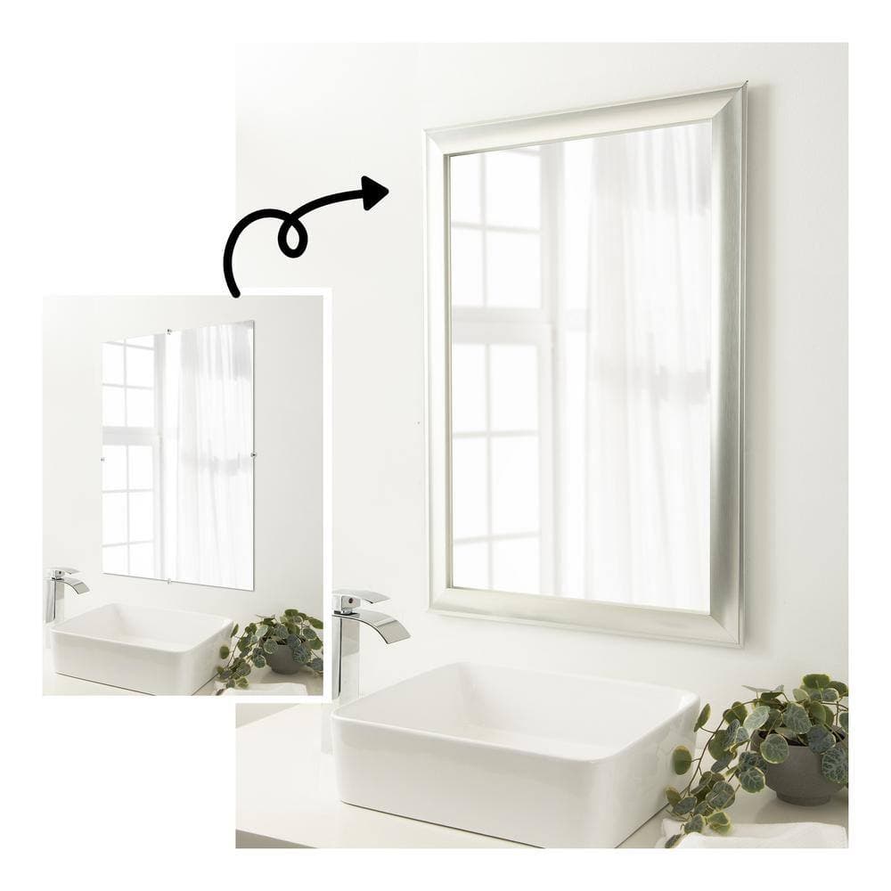 Amanti Art Mirror Makeover Flair Polished Nickel 25.25 in. W x 25.25 in. H Bathroom Mirror Frame Border Kit-Fits a 24 x 24 mirror (2)