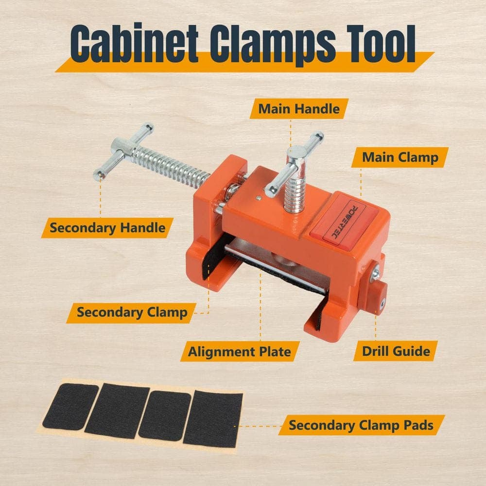 ‎POWERTEC Cabinet Face Frame Clamps (2-Pack), Cabinet Installation Tool with Drill Guide, Precise Alignment and Secure Hold (3)