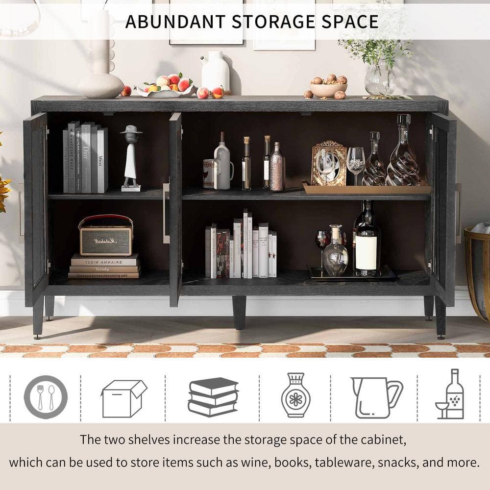 Unbranded 58.2 in. W x 15.7 in. D x 33.9 in. H Black Linen Cabinet with 3 Tempered Glass Doors and Adjustable Shelf for Entrance (3)