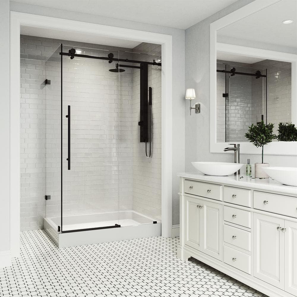 VIGO Elan E-Class 36 in. L 48 in. W 82 in. H Frameless Sliding Shower Enclosure Kit with Glass (4)