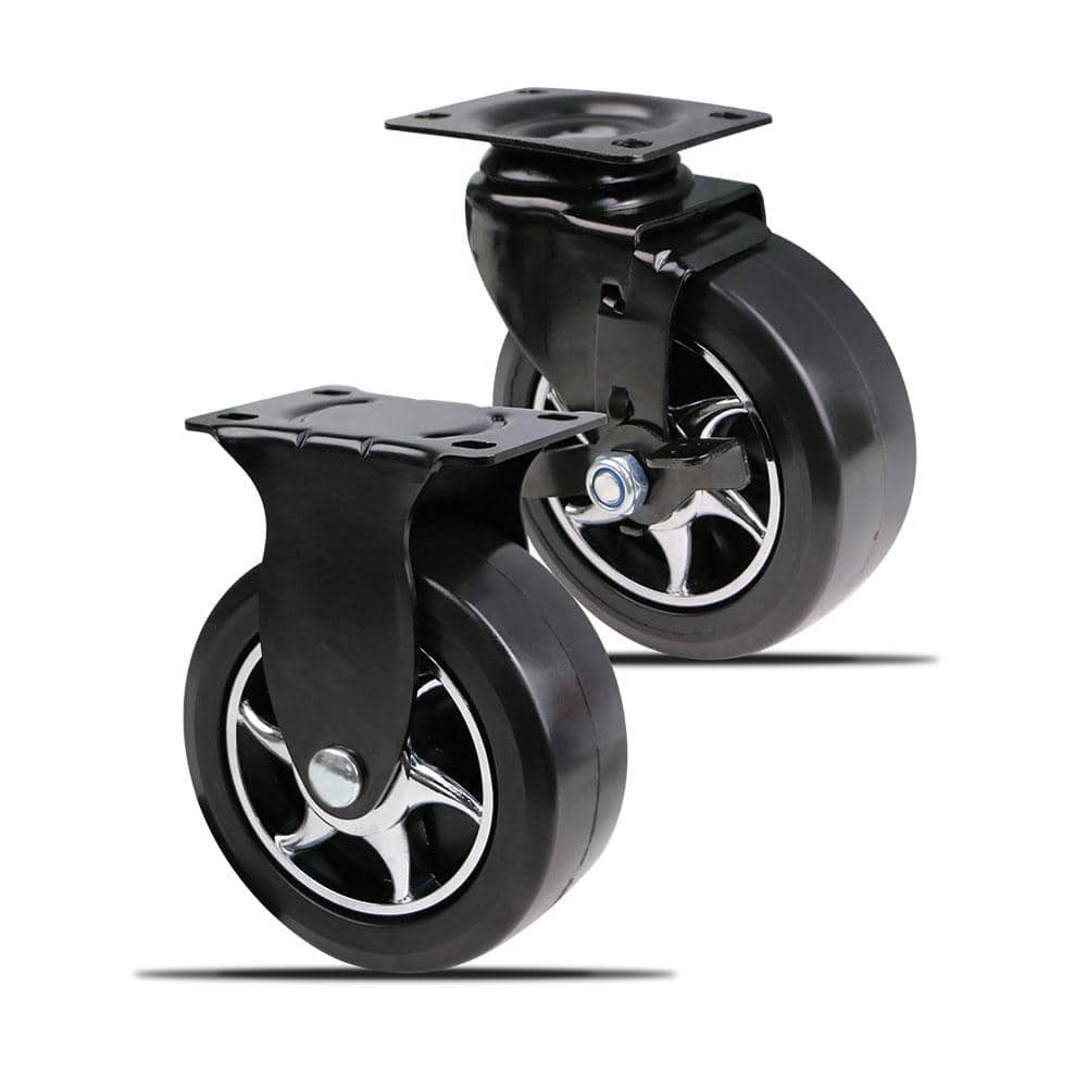 Everbilt 5 in. Black Tool Chest Caster Set 2 Rigid and 2 Swivel with Brake with 1300 lbs. Load Rating (4-Pack) (2)