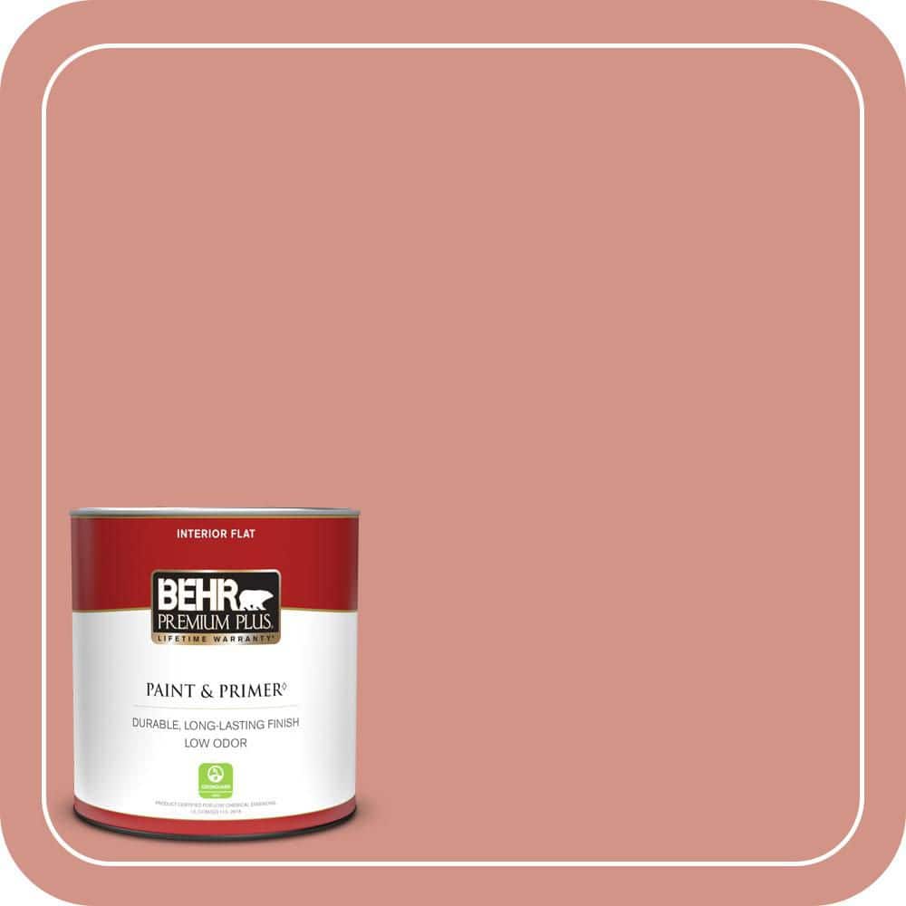 BEHR PREMIUM PLUS 1 qt. #T15-20 Peach Preserve Flat Low Odor Interior Paint & Primer
