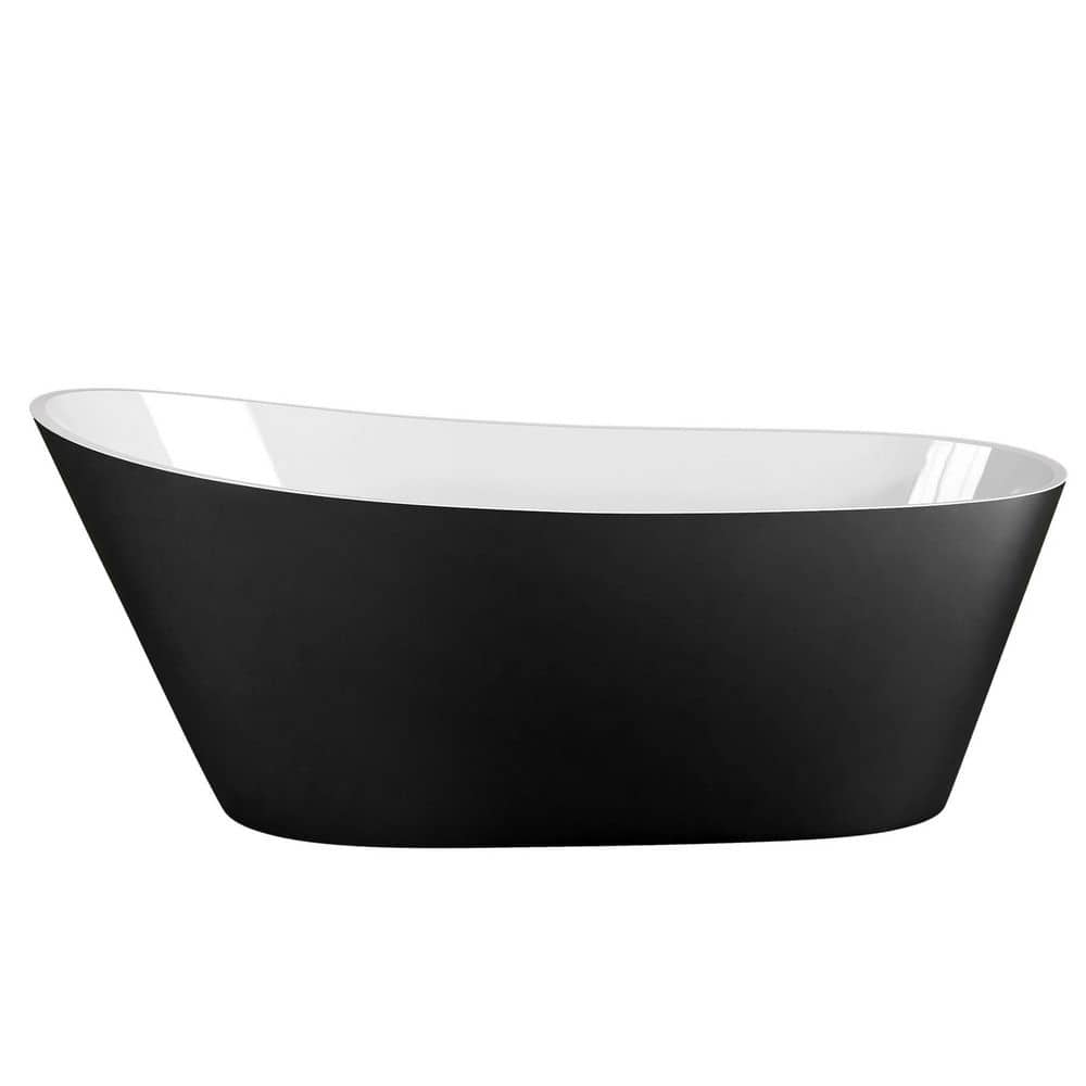 Getpro 67 in. x 29.5 in. Freestanding Soaking Bathtub Matte Black High-Back Single Slipper Soaking Tub with Black Left Drain (1)