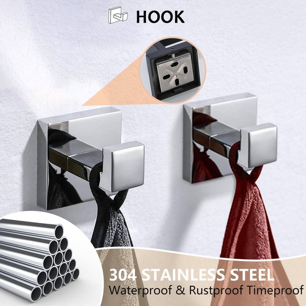 ehablix 5-Pieces Bathroom Hardware Set with Towel Bar, Towel Ring, Robe Hook, Toilet Paper Holder in Chrome (2)