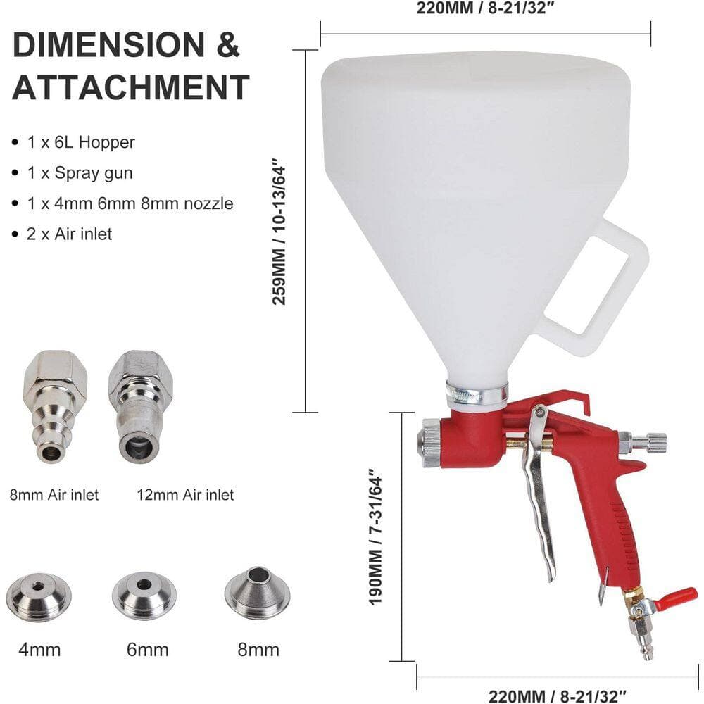 Unbranded 1.45 gal. Texture Sprayer with 3 Nozzles 4.0 mm 6.0 mm 8.0 mm for Drywall, Hopper with 8 mm 12 mm Air Inlet, Red (2)