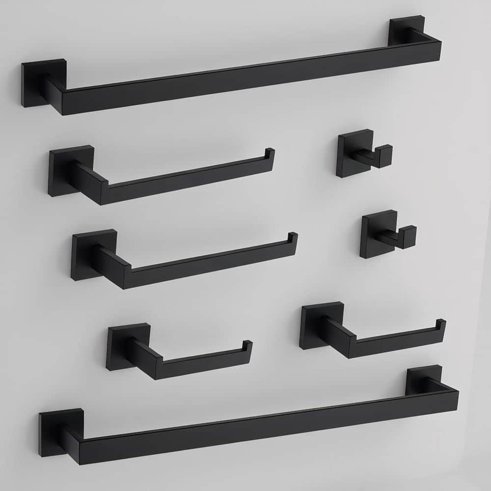 Unbranded 8-Piece Bath Hardware Set with Mounting Hardware Included in Matte Black (3)