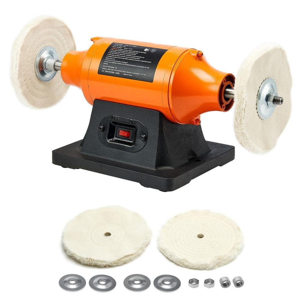 SKYSHALO 3/4HP 8 in. Bench Buffer Polisher, 3450RPM Single Speed, Cast Iron Base, 2 Cloth Wheels for Metal, Jewelry, Wood (1)