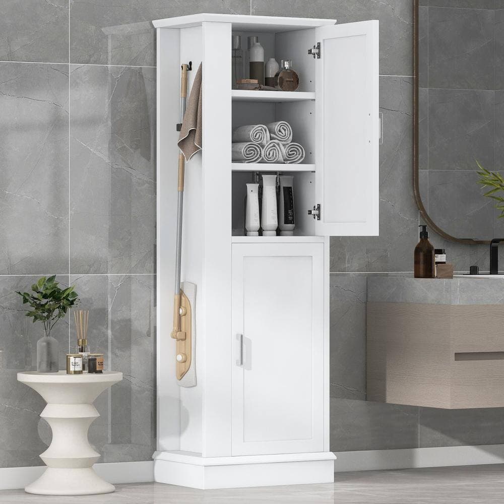 Staykiwi 21 in. W x 14 in. D x 68 in. H White Tall Bathroom Cabinet with Hook and Adjustable Shelf (3)
