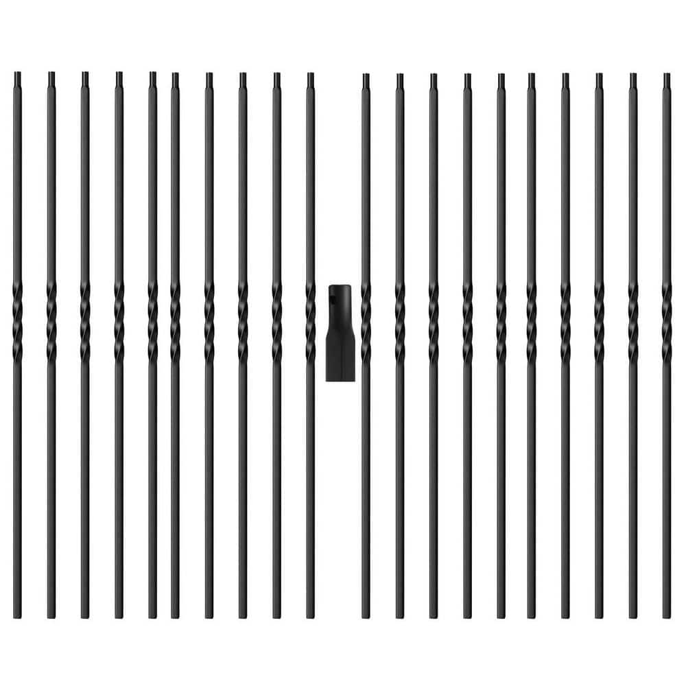 Afoxsos 20 Pcs 44 in. H x 1/2 in. W Black Wrought Iron Twist Stair Railing Kit for Indoor Outdoor Deck Terrace Use Aluminum (1)