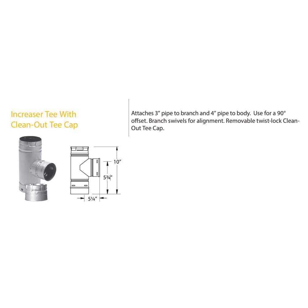 DuraVent PelletVent for Multi-Fuel 4in. Diameter Increaser Tee With Clean-Out Tee Cap (2)