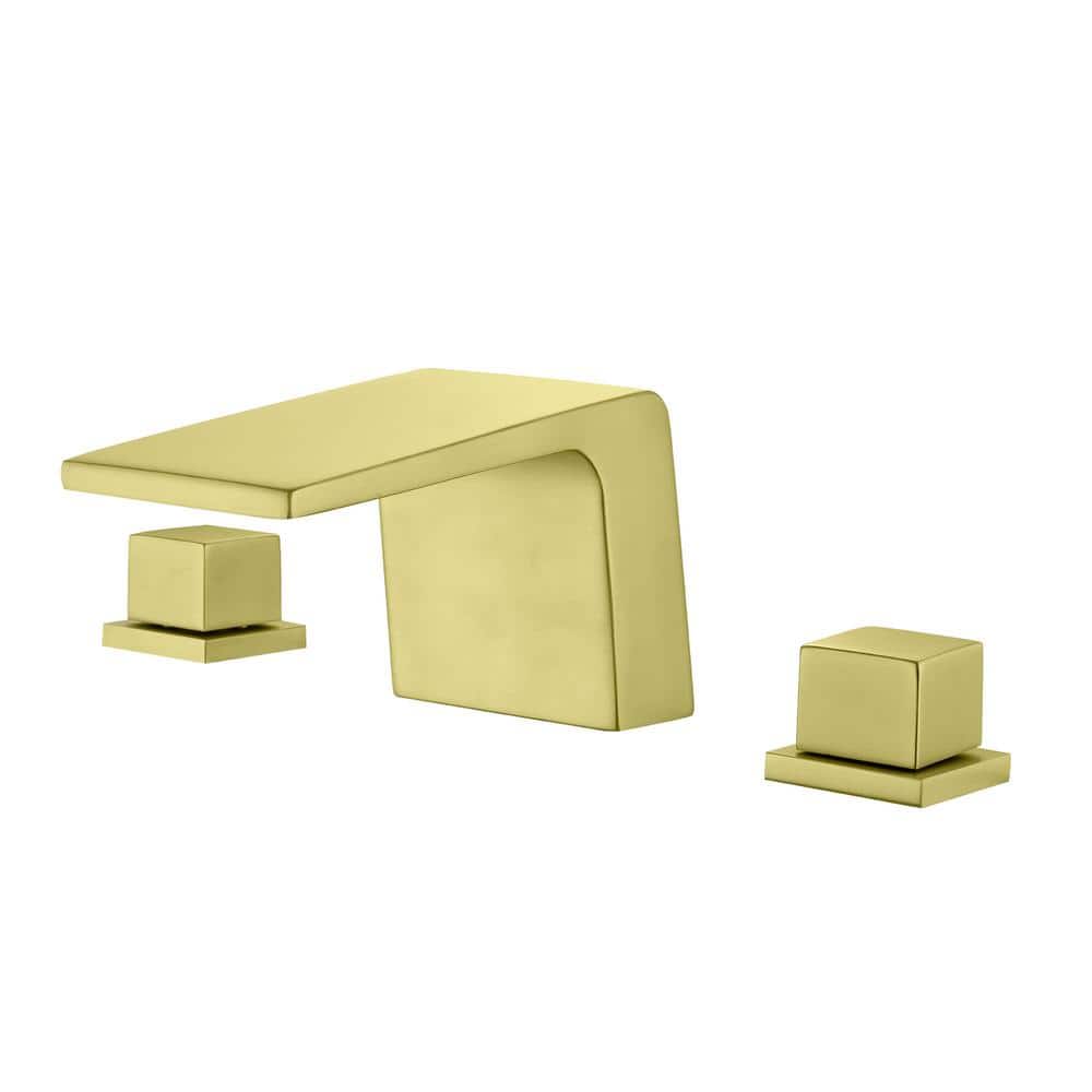 FLG 2-Handle Waterfall Tub Deck-Mount Roman Tub Faucet in Brushed Gold