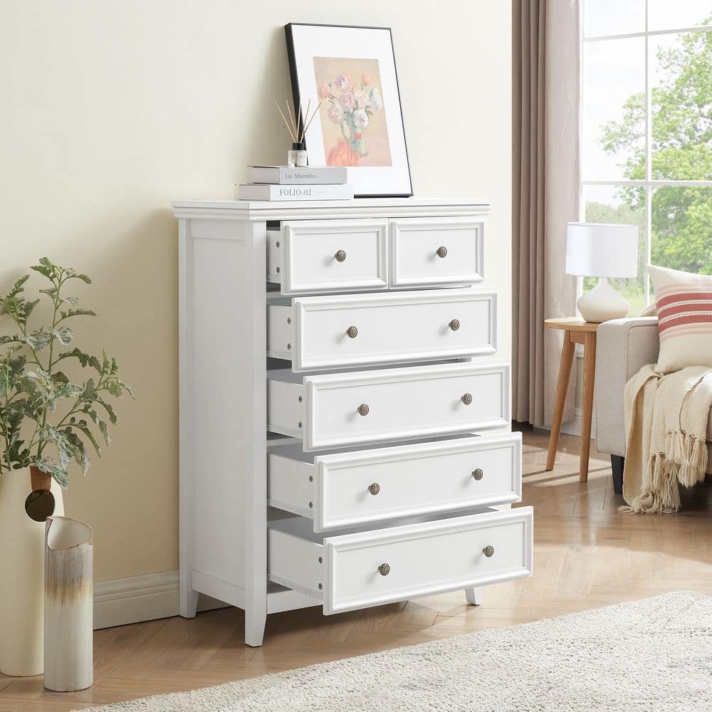 Unbranded 37.80 in. W x 17.72 in. D x 42.56 in. H White Wood Linen Cabinet Spray-Painted Drawer Dresser Lockers Retro Round Handle (2)