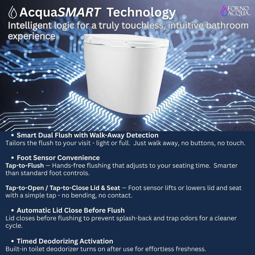 FORNO ACQUA Touchless Smart Toilet 1000 MaP, Heated Seat, Auto Lid/Seat, Auto Dual Flush 1.0/1.11 GPF, White Elongated, (1-Piece) (2)