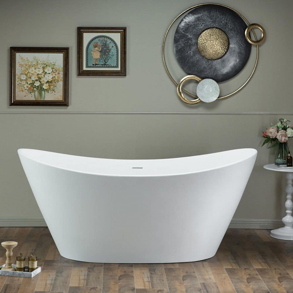 WOODBRIDGE L 29.5 in. W Solid Surface Stone Resin Freestanding Soaking Bathtub with Center Drain (1)