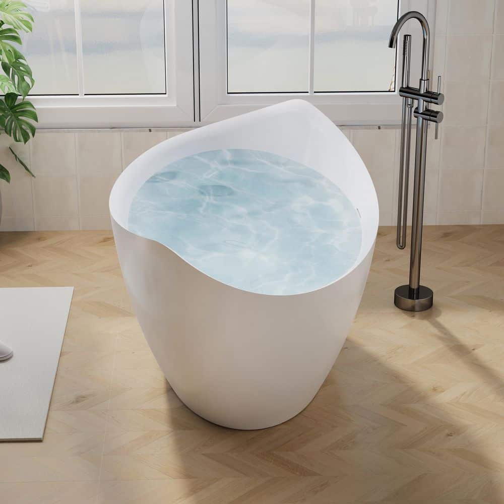 ANGELES HOME 70 in. x 35 in. Acrylic Flatbottom Freestanding Soaking Bathtub in Glossy White with White Pop-Up Drain and Overflow (2)