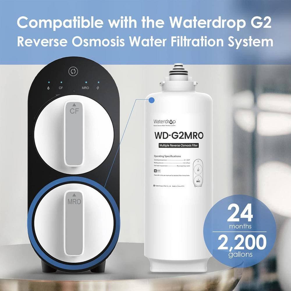 Waterdrop B-WD-G2MRO Reverse Osmosis Filter, Replacement for WD-G2-W, WD-G2-B RO System, 2-Year Lifetime, Reduce PFAS (3)