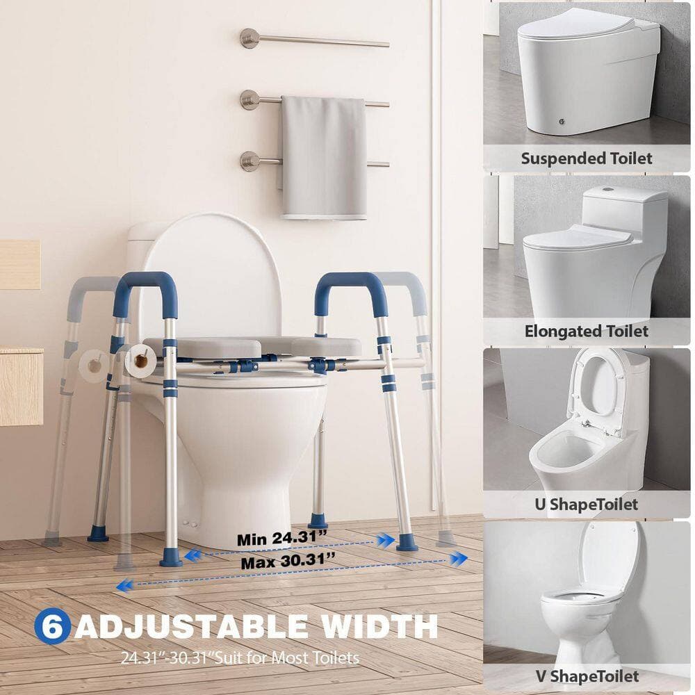 Wudkey 29 in. x 30 in. Adjustable Elevated Toilet Seat in. Blue, Raised Toilet Seat with Padded Handles and Seat, 400 lb. Load (3)