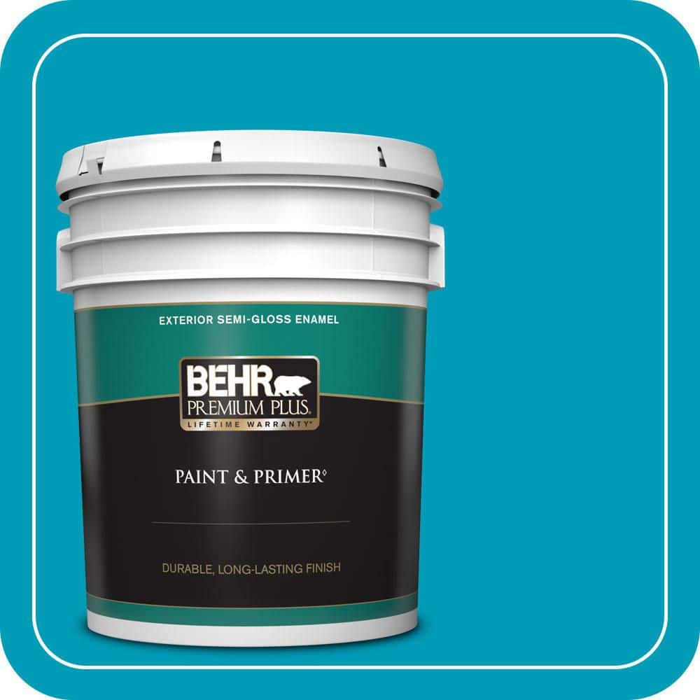 BEHR PREMIUM PLUS 5 gal. #520B-6 Brilliant Sea Semi-Gloss Enamel Exterior Paint & Primer