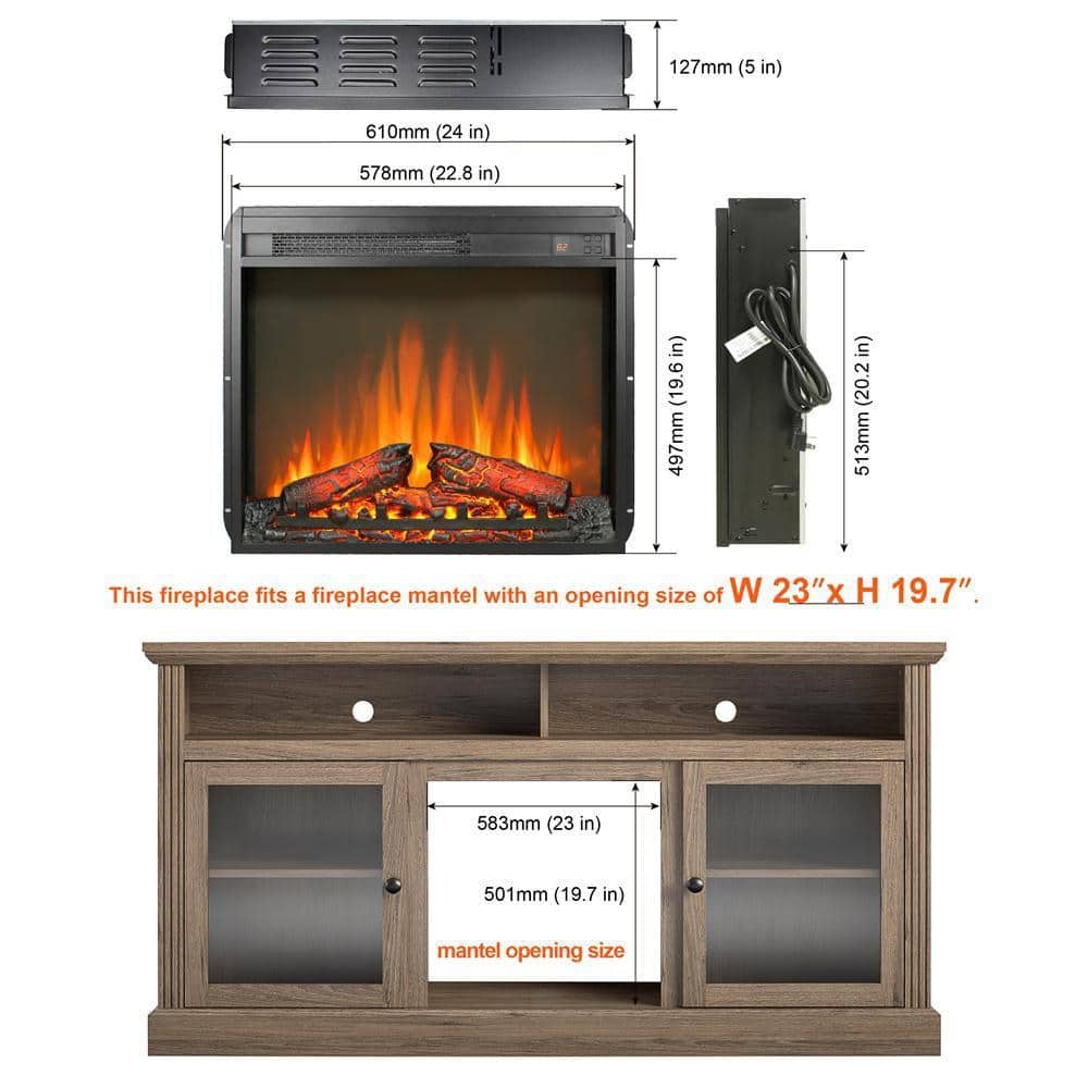 Unbranded 1400-Watt Insert Ultra Thin Heater Furnace Electric Fireplace with Log Set & Realistic Flame (2)