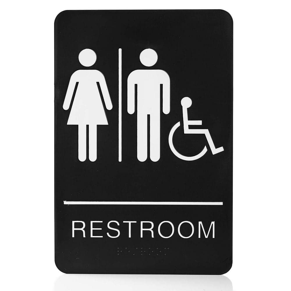 LAIFUCAM Self-Stick Unisex Restroom Sign 9x6 in. Waterproof ADA Braille Bathroom Wall Door Decor with Double Sided Tape (1)