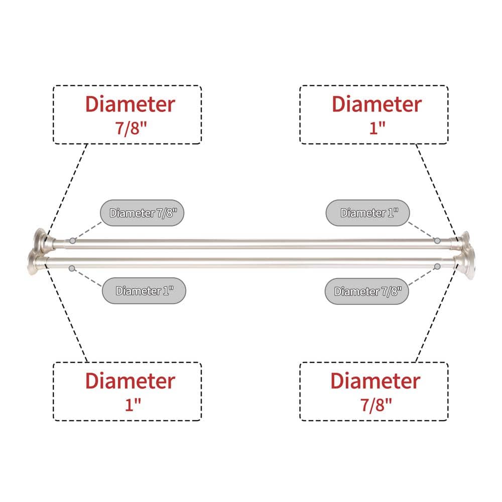 Utopia Alley Adjustable 72 in. Double Shower Curtain Tension Rods - Rust-Proof Alu with Rubber End Cap, Brushed Nickel (3)