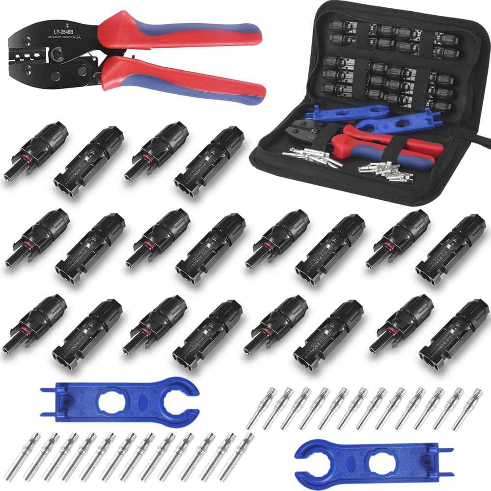 Vrbgify 47pcs Solar Panel Tool Kit Wire Crimper for 13-10AWG Cables 2.5/4/6sq.mm with 10 Pairs of Connectors, 2 Spanner Wrenches