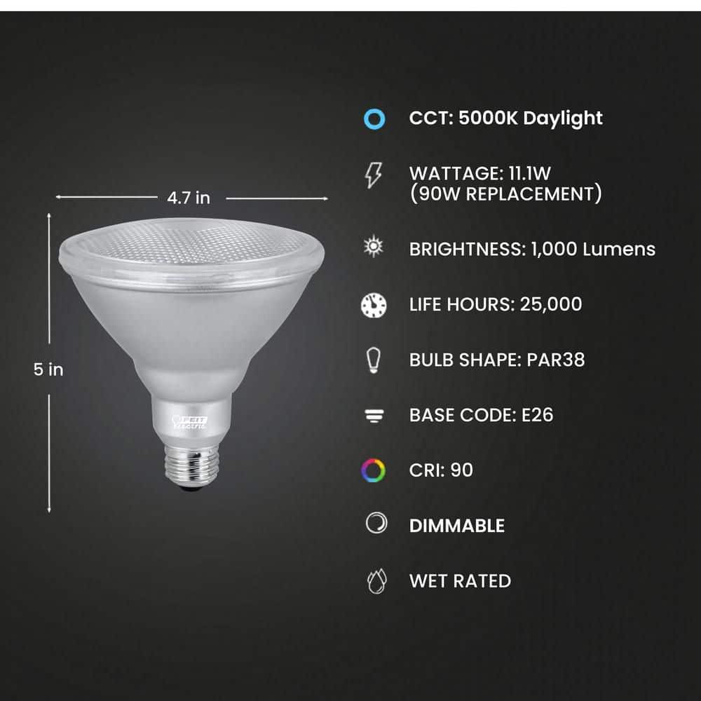 Feit Electric 90-Watt Equivalent PAR38 Dimmable CEC Title 20 Outdoor 90 E26 Medium Flood LED Light Bulb, Daylight 5000K (2-Pack) (3)