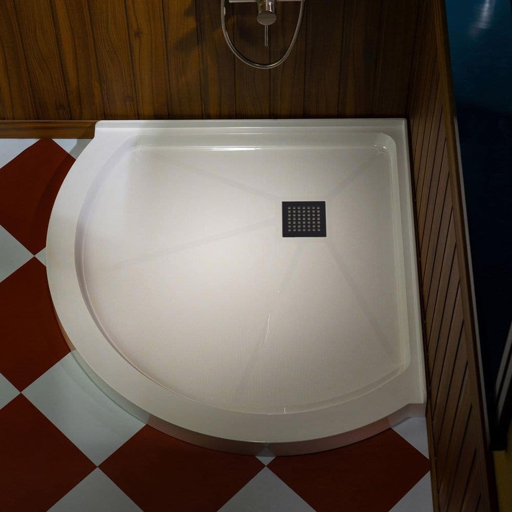 WOODBRIDGE 36 in. x 36 in. Round Corner Shower Pan Base in White with Matte Black Drain (1)