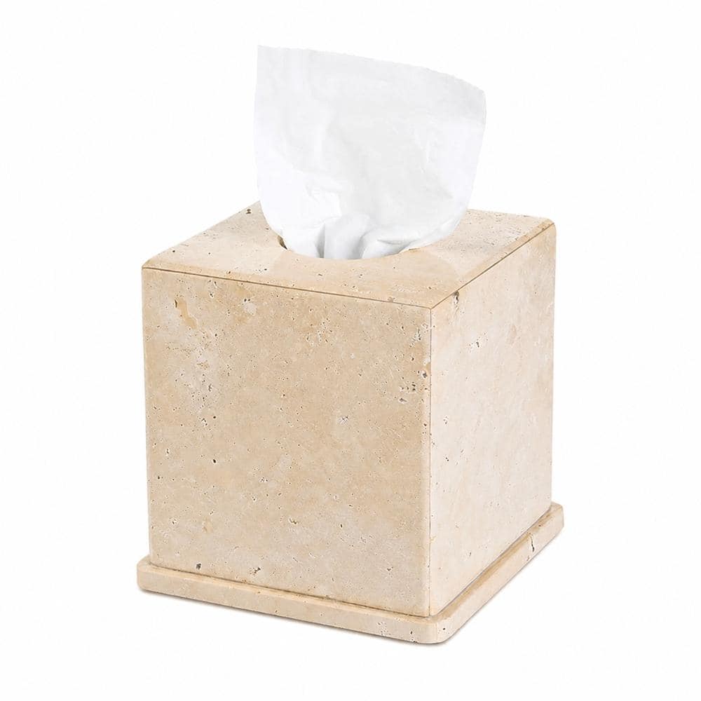 Unbranded Natural Marble Tissue Box Cover, Beige Square 6 x 6 x 6 in Heavy Stone Decor for Home Kitchen Bathrooms (1)