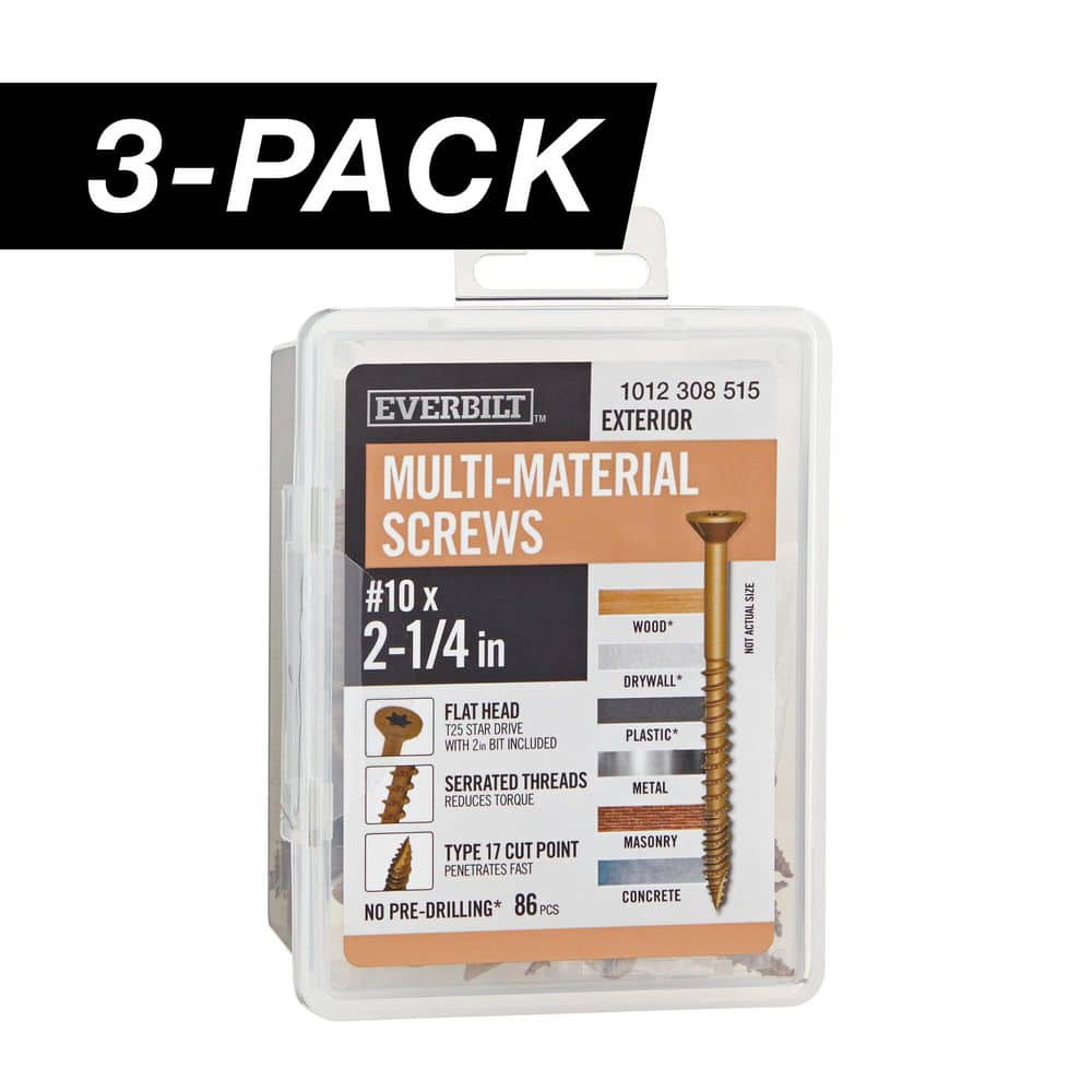 Everbilt 3-Pack #10 x 2-1/4 in. Brown 6-Lobe Star Drive Exterior Flat Head Multi-Material Screw (3 lbs. / 258-piece)