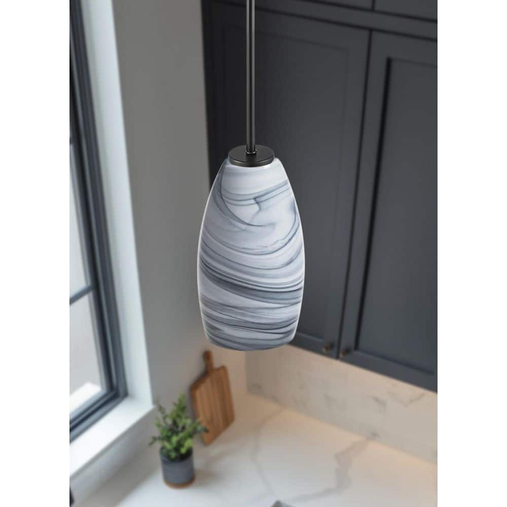 PRIVATE BRAND UNBRANDED 7.75 in Grey Swirl Glass Elongated Oval Shaped Replacement Pendant Shade with 2.25 in. Neckless Fitter (3)