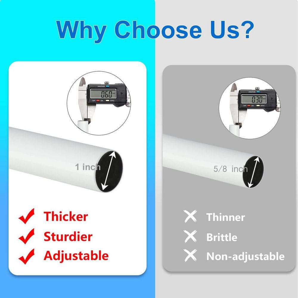 NVNOO 16 to 144 in. Adjustable Length 1 in. Diameter Window Curtain Rod with Aluminium End Cap, White (3)