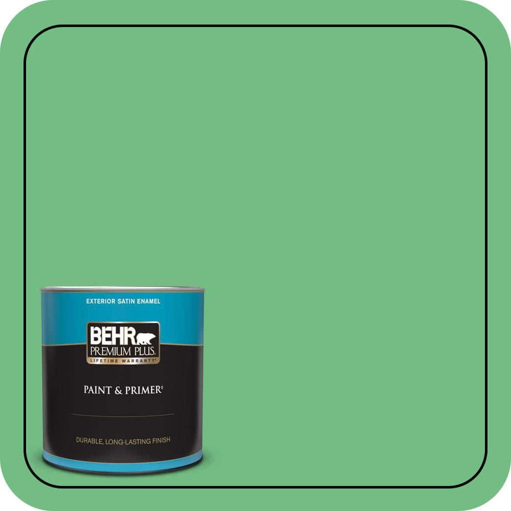 BEHR PREMIUM PLUS 1 qt. #P400-5 Winter Shamrock Satin Enamel Exterior Paint & Primer