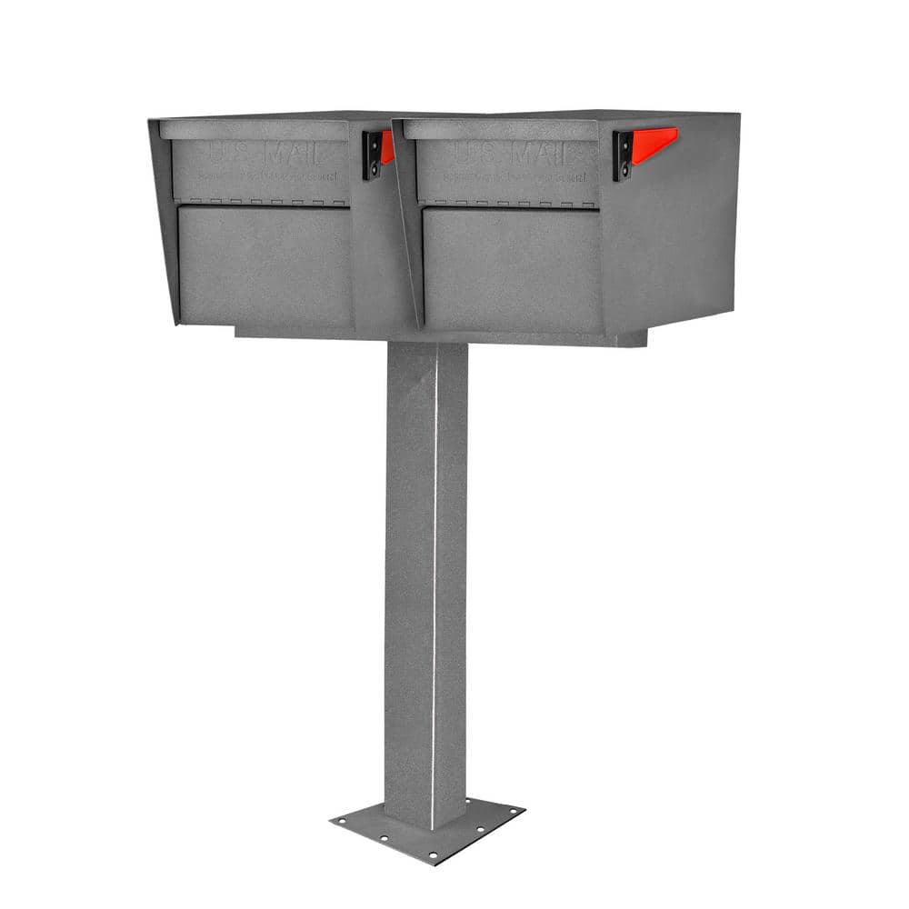 Mail Boss Mail Manager Street Safe X2 Rear Locking Mailbox Combo Kit, Surface Mount Post, Granite, 2-Compartment Security Cluster