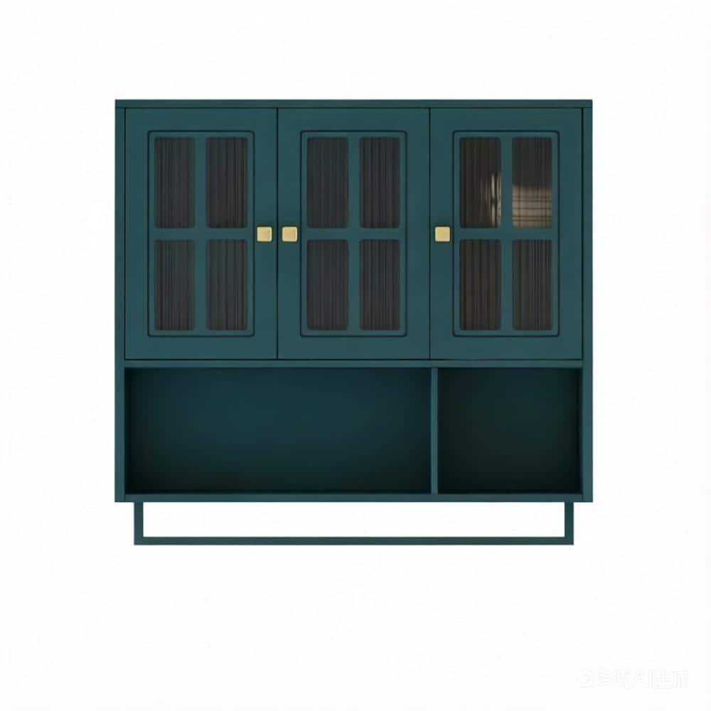 YSQCAR 34.65 in. W x 10.24 in. D x 32.48 in. H Bathroom Storage Wall Cabinet in Green with Glass Door and Towel Bar (1)