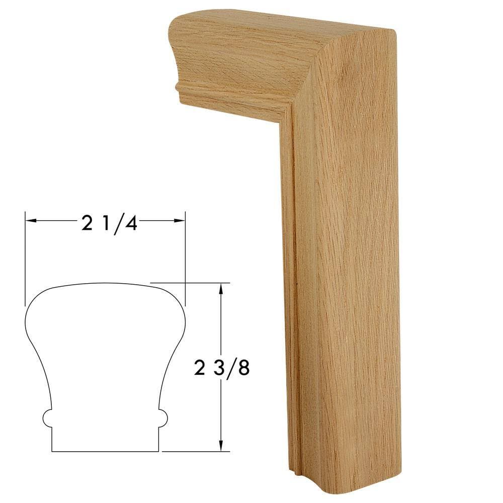 EVERMARK Stair Parts 7799 Unfinished Red Oak Straight 2-Rise Gooseneck No Cap Handrail Fitting (3)