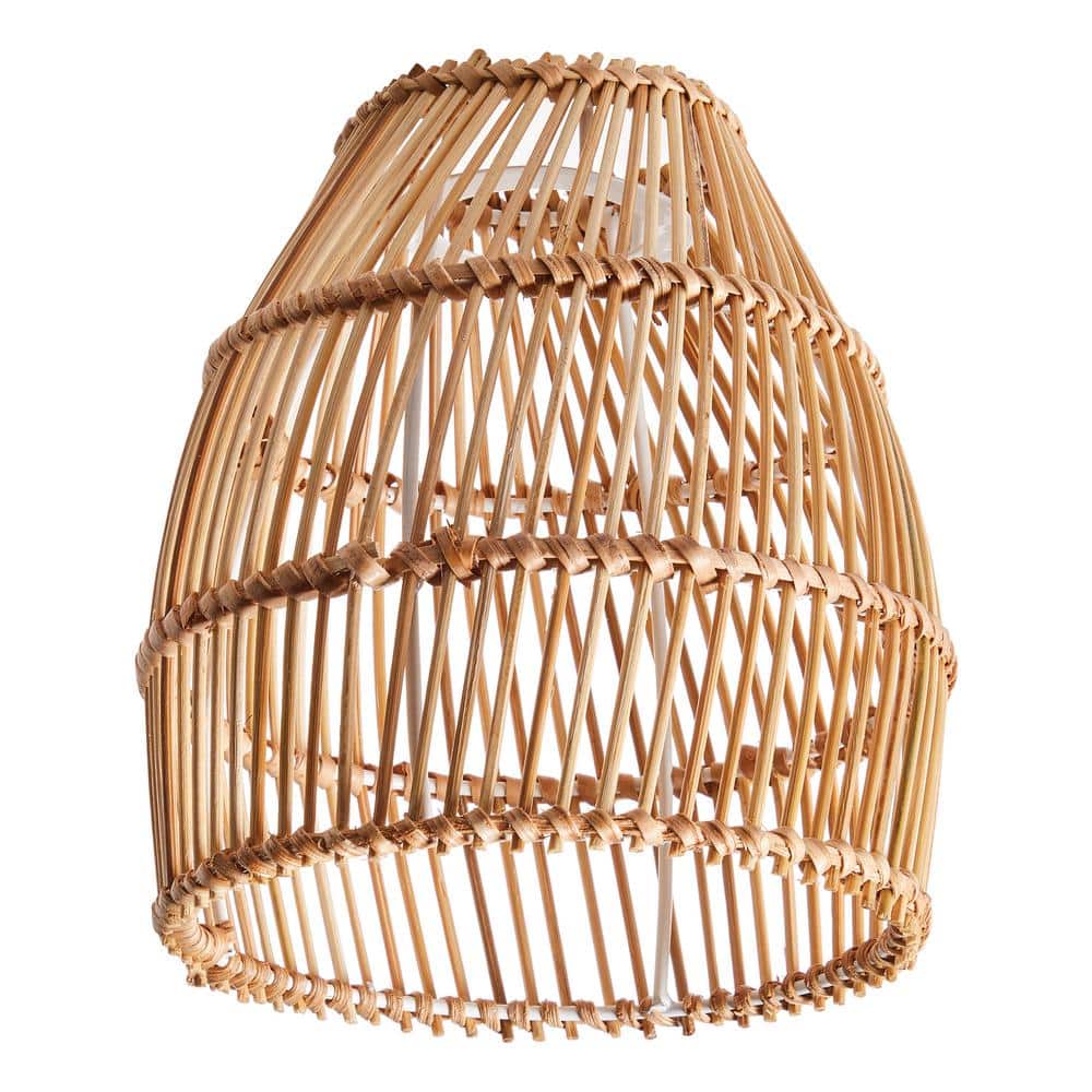 PRIVATE BRAND UNBRANDED 6.7 in. Natural Brown Bamboo Cone Shaped Replacement Pendant Shade with 2.25 in. Neckless Fitter (3)