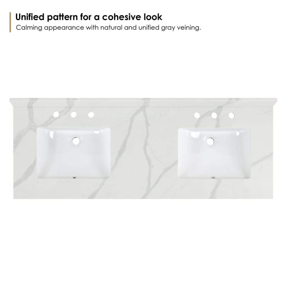 Altair Arbios 60 in. W 22 in. D Stone White Rectangular Double Sink Bathroom Vanity Top Calcutta White 8 in. WD (3)