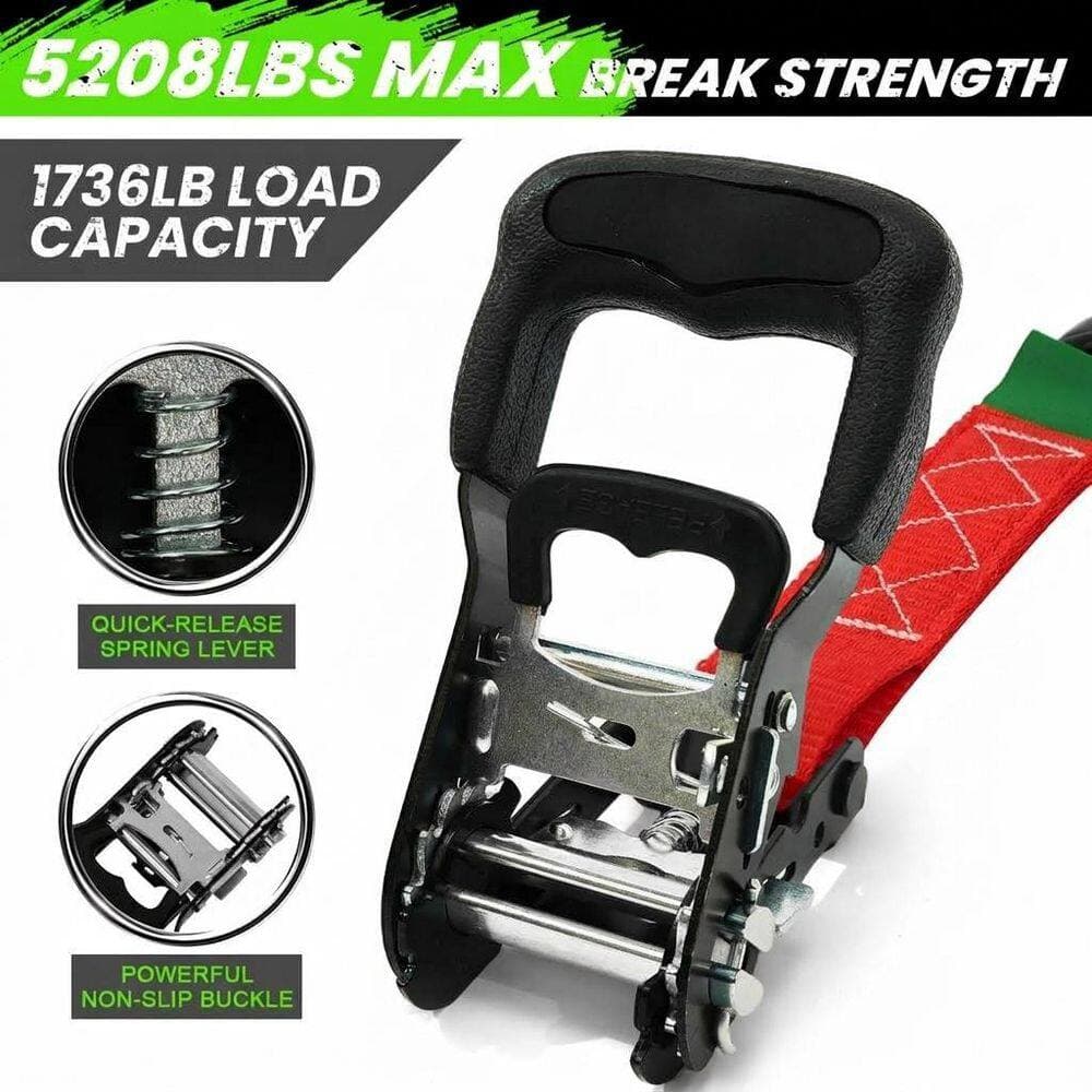 LAIFUCAM 8 ft. x 1.5 in. Ratchet Tie Down Straps Heavy Duty 4 Pack 5208 lb. Break Strength S-Hook Soft Loop Motorcycle ATV Cargo (3)