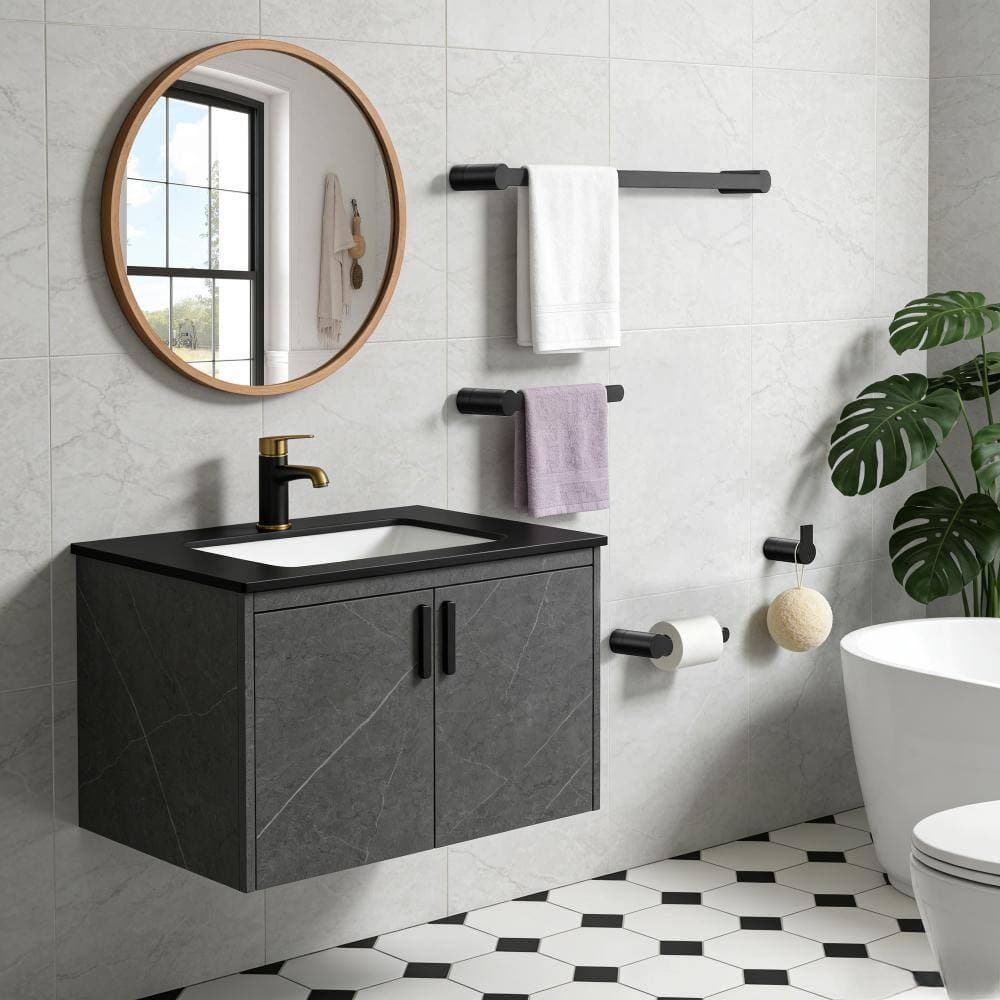 GQB 4-Piece Stainless Steel Bath Hardware Set in Matte Black with Towel Rack, Towel Hook, Toilet Paper Holder (2)
