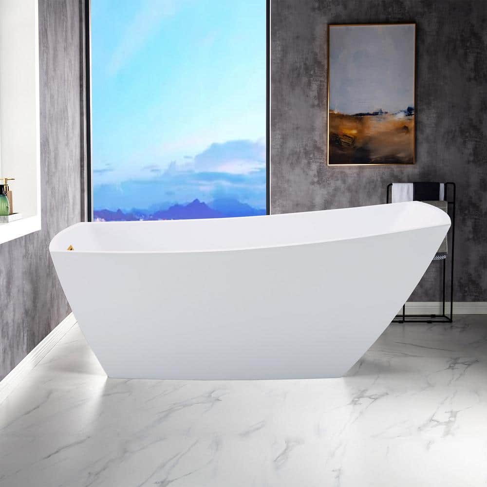 WOODBRIDGE Sierra Acrylic Freestanding Flat Bottom Single Slipper Bathtub with BG Drain and Overflow Included White (3)