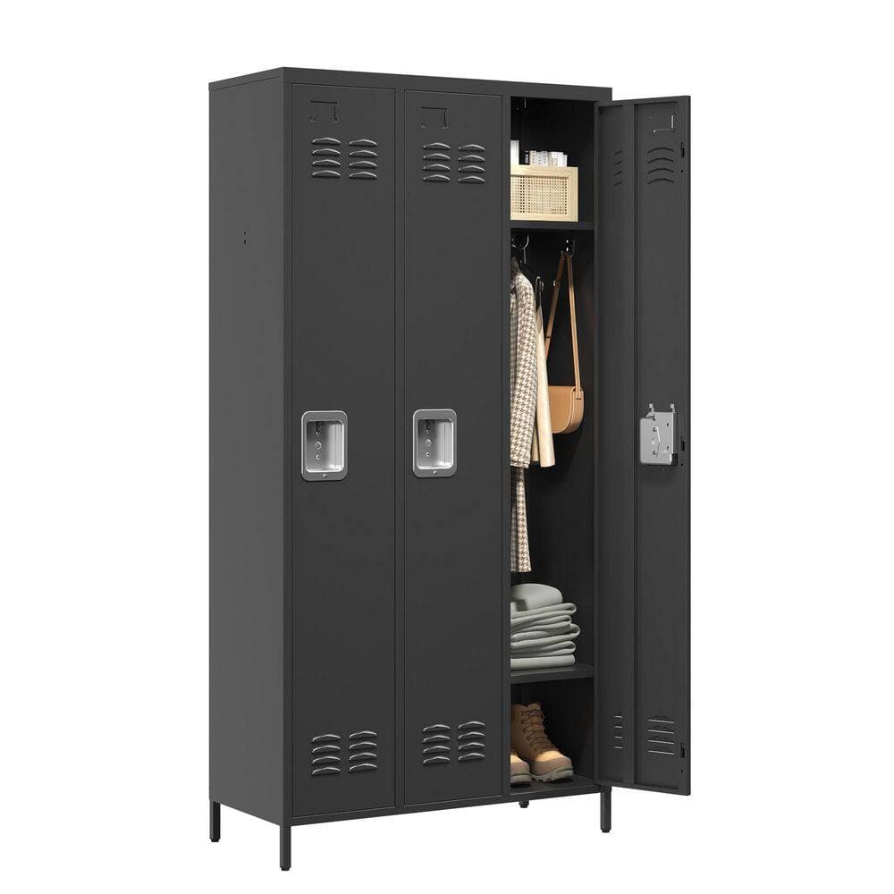 Tidoin 35.4 in. W x 72 in. H x 15.8 in. D Steel Storage Cabinet Locker in Black with 3 Doors (2)