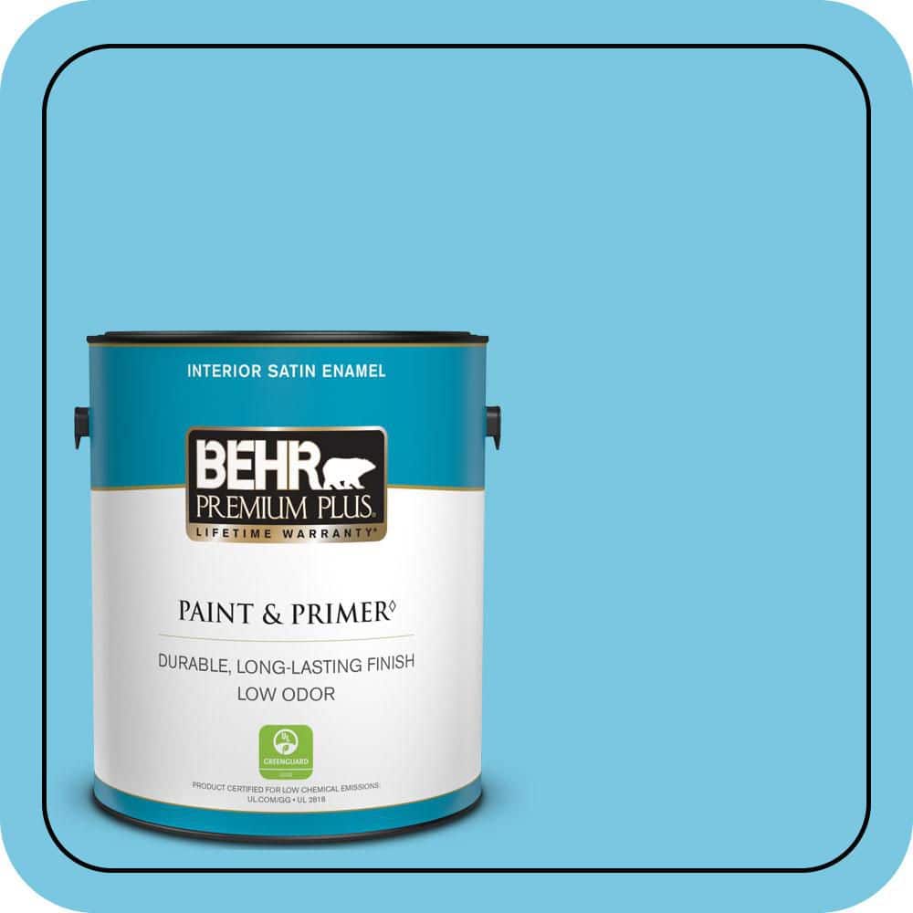 BEHR PREMIUM PLUS 1 gal. #530B-4 Bliss Blue Satin Enamel Low Odor Interior Paint & Primer